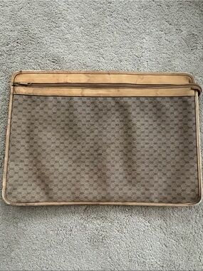 Gucci Vintage Micro GG Supreme PVC Clutch/ Document Sleeve w/ Leather Trim
